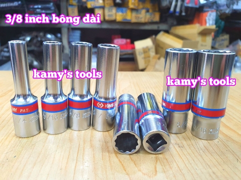 Đầu tuýp khẩu hệ inch trắng dài 63mm 12 cạnh 3/8 inch Kingtony 1/4 5/16 3/8 7/16 1/2 9/16 5/8 11/16 model 3230S