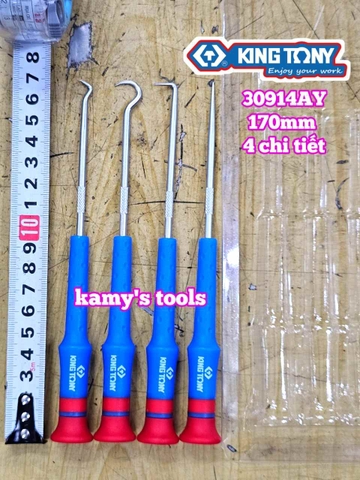 Bộ dụng cụ tua vít tháo móc phốt chặn 4 chi tiết dài 170mm Kingtony 30914AY