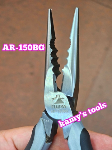 Kìm nhọn lệch tâm Fujiya cán đen xám AR-150BG cao cấp, kìm mỏ nhọn