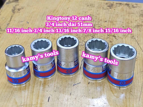 Đầu tuýp trắng 3/4 inch Kingtony 12 cạnh 11/16, 3/4, 13/16, 7/8, 15/16, inch 633022S 633024S 633026S 633028S 633030S