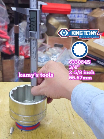 Đầu tuýp hệ inch 12 cạnh 3/4 inch Kingtony cỡ 2-5/8 inch tương đương 67mm 633084S