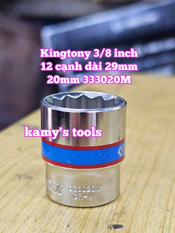 Đầu tuýp trắng 12 cạnh 3/8 inch dài 27mm Kingtony 16mm 17mm 18mm 19mm 20mm 333016M 333017M 333018M 333019M 333020M