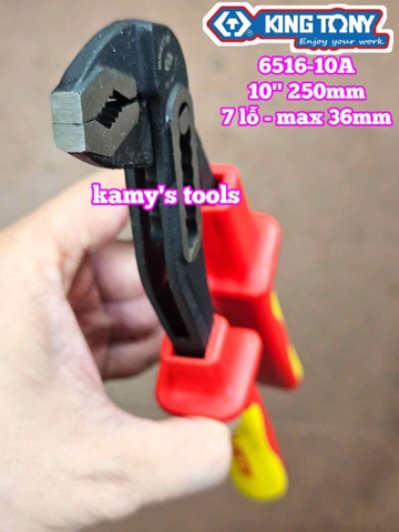 Kìm mỏ quạ cách điện 1000v VDE 7 lỗ dài 10 inch 250mm Kingtony 6516-10A mở ống nước