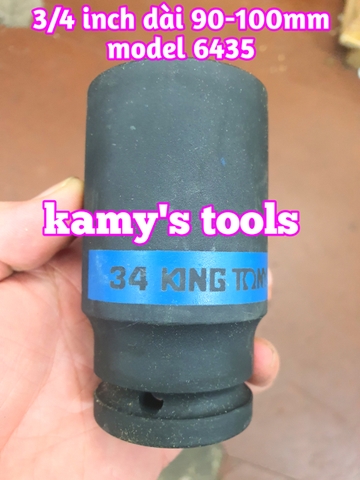 Đầu tuýp đầu khẩu đen dài lục giác dài 90mm Kingtony lỗ 3/4 inch 33mm 34mm 35mm 643533M, 643534M, 643535M