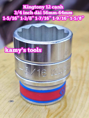 Đầu tuýp trắng 3/4 inch Kingtony 12 cạnh 1-5/16, 1-3/8, 1-7/16, 1-9/16, 1-5/8, 633042S 633044S 633046S 633050S 633052S