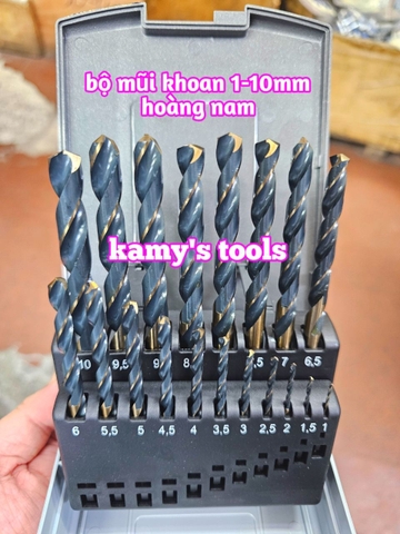 Bộ mũi khoan sắt thép inox Hoàng Nam 19 chi tiết 1mm-10mm
