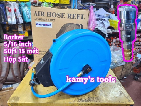 Cuộn ống dây hơi treo tự rút hộp sắt Barker áp suất 9m và 15m HR-830A