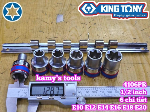 Bộ tuýp E 1/2 inch Kingtony 4106PR 6 chi tiết E10 E12 E14 E16 E18 E20