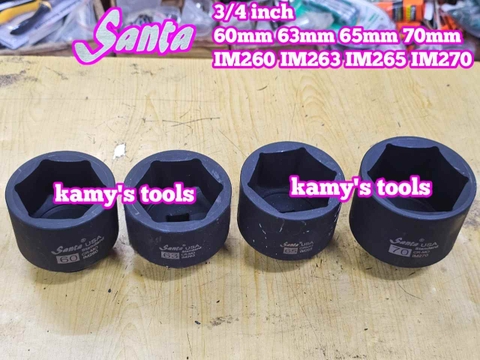 Đầu tuýp 3/4 inch thép đen 6 cạnh Cr-mo Santa 60mm 65mm 70mm IM260 IM265 IM270
