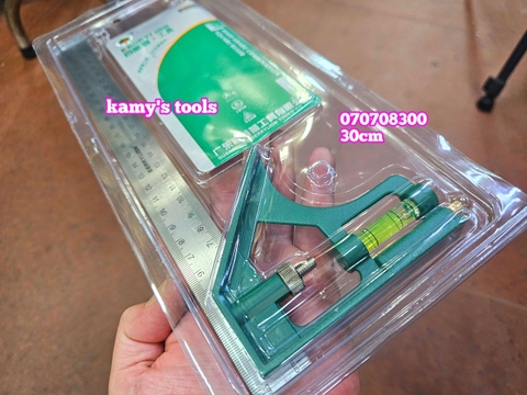 Thước góc ê ke thủy góc vuông đa năng 300mm 30cm Berrylion 070708300 đo độ sâu, canh thẳng, canh ngang, lấy dấu khoảng