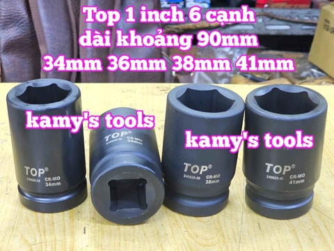 Đầu tuýp khẩu 1 inch đen dài 90mm TOP 6 cạnh 34mm 36mm 38mm 41mm 240625-34 240625-36 240625-38 240625-41