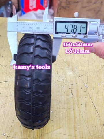 Bánh xe cao su đặc 160mm dày 50mm kèm bạc đạn lỗ 16mm 160x50mm Kamytools