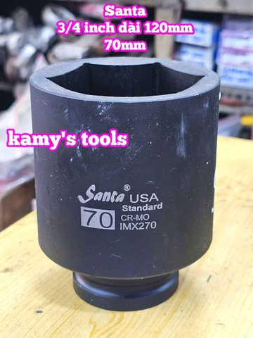 Đầu tuýp 3/4 inch đen dài 120mm lục giác Santa thép Cr-mo 50mm 55mm 60mm 65mm 70mm IMX250 IMX255 IMX260 IMX265 IMX270