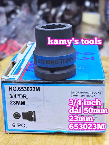 Đầu tuýp 3/4 inch bông 12 cạnh đen ngắn 50mm Kingtony 23mm 24mm 653023M 653024M