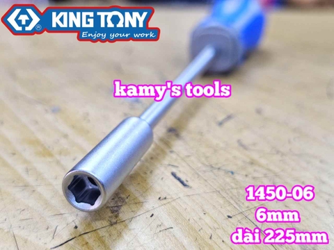 Tua vít cán vặn ốc đầu tuýp lục giác Kingtony 6mm thân dài 125mm luôn cán 225mm 1450-06