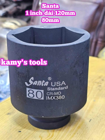 Đầu tuýp 1 inch đen dài 120mm lục giác Santa thép Cr-mo 55mm 60mm 65mm 70mm 75mm 80mm IMX360 IMX365 IMX370 IMX375 IMX380