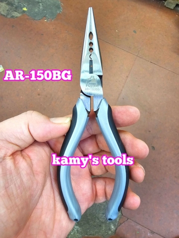 Kìm nhọn lệch tâm Fujiya cán đen xám AR-150BG cao cấp, kìm mỏ nhọn