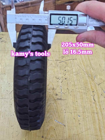 Bánh xe cao su đặc 205mm dày 50mm kèm bạc đạn lỗ 16mm 205x50mm Kamytools