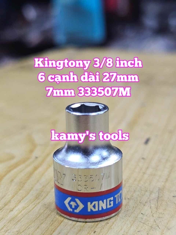 Đầu tuýp trắng 6 cạnh 3/8 inch dài 27mm Kingtony 6mm 7mm 8mm 9mm 10mm 333506M 333507M 333508M 333509M 333510M