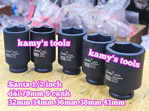 Đầu tuýp khẩu 1/2 inch đen dài lục giác 6 cạnh 78mm Santa 32mm 34mm 36mm 38mm 41mm IM132 IM134 IM136 IM138 IM141