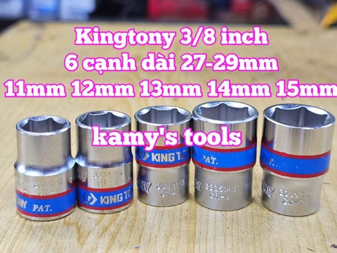 Đầu tuýp trắng 6 cạnh 3/8 inch dài 27mm Kingtony 11mm 12mm 13mm 14mm 15mm 333511M 333512M 333513M 333514M 333515M