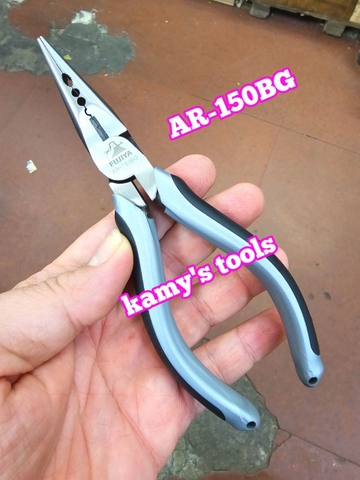 Kìm nhọn lệch tâm Fujiya cán đen xám AR-150BG cao cấp, kìm mỏ nhọn