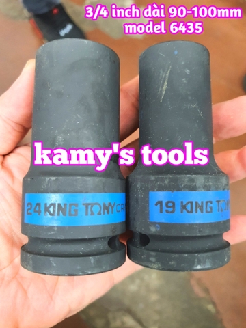 Đầu tuýp đầu khẩu đen dài lục giác dài 90mm Kingtony lỗ 3/4 19mm 21mm 22mm 23mm 643519M, 643521M, 643522M, 643523M