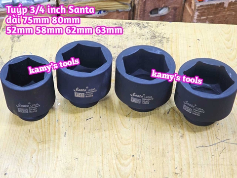 Đầu tuýp 3/4 inch đen dài 75mm 80mm Santa thép Cr-mo 52mm 58mm 62mm 63mm