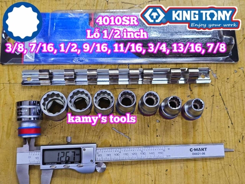 Bộ tuýp khẩu hệ inch 1/2 inch 12 cạnh Kingtony 4010SR 8 chi tiết từ 3/8-7/8 inch