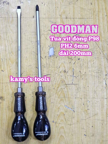 Tua vít đóng Goodman bake PH2 dẹp 6mm dài 200mm P98+6x200 P98-6x200