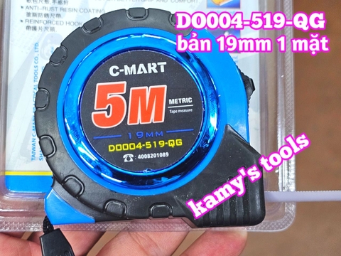 Thước cuộn 5m bản 19mm C-Mart model DO004-519-QG bọc nhựa chống va đập, thước kéo 5 mét