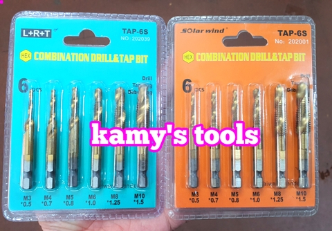 Bộ 6 mũi khoan Taro M3-M10 thép inox HSS phủ Titanium tạo lỗ ren bắt vít, ta rô model TAP-6S Solar Wind và inox LRT