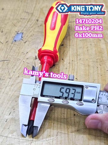 Tua vít cách điện VDE 1000V bake PH2 6mm dài 100mm (6x100mm) Kingtony 14710204