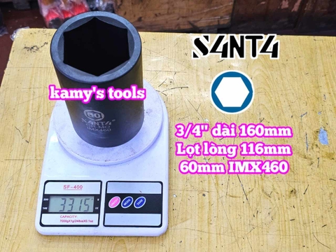 Đầu tuýp 3/4 inch Santa đen dài 160mm cỡ 50mm 55mm 60mm IMX450 IMX455 IMX460