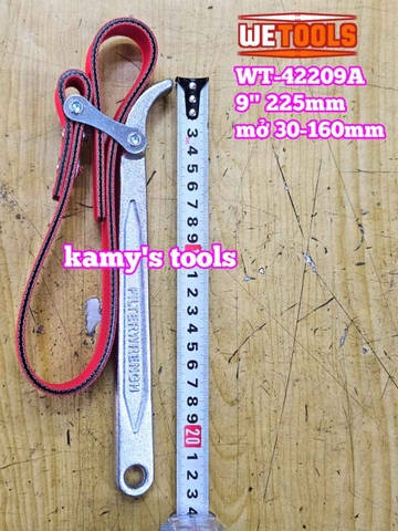 Cờ lê cảo mở lọc nhớt lọc dầu bằng dây da chống trượt 9 inch dây dài 520mm Wetools WT-42209A mở 30-160mm
