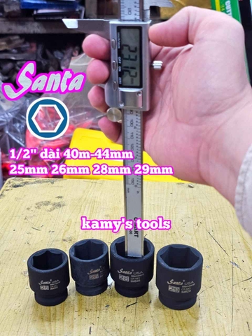 Đầu tuýp 1/2 inch đen Santa 25mm 26mm 28mm 29mm IM625 IM626 IM628 IM629