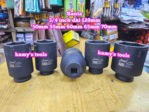 Đầu tuýp 3/4 inch đen dài 120mm lục giác Santa thép Cr-mo 50mm 55mm 60mm 65mm 70mm IMX250 IMX255 IMX260 IMX265 IMX270