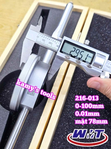 Đồng hồ so 0-100mm sai số 0.01mm WMT model 216-013 mặt 78mm thân thép cao cấp nặng 512g