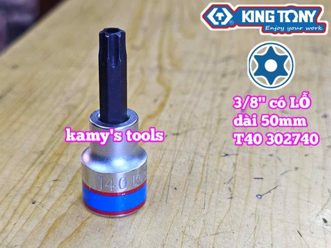 Tuýp lú đầu lục giác bông sao hoa thị 3/8 inch Kingtony có lỗ T30 T40 302730 302740