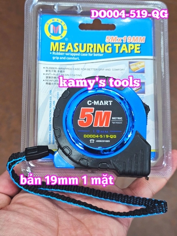 Thước cuộn 5m bản 19mm C-Mart model DO004-519-QG bọc nhựa chống va đập, thước kéo 5 mét