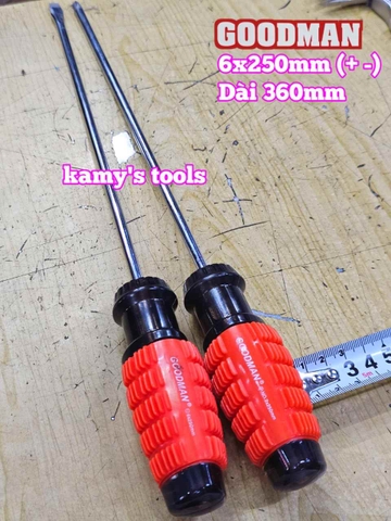 Tua vít cán gai bake dẹp 6mm PH2 dài 250mm 6x250mm PH2x250mm Goodman 91610PH 91610STM