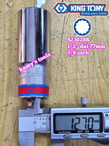 Đầu tuýp hệ inch trắng dài 12 cạnh Kingtony 1/2 inch cỡ 7/8 inch 423028S dài 77mm
