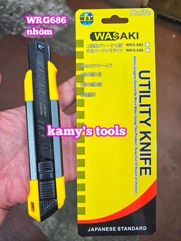 Dao rọc giấy dao rọc cáp lưỡi thép SK-5 bản 18mm dài 163mm Wasaki WRG682 và WR686