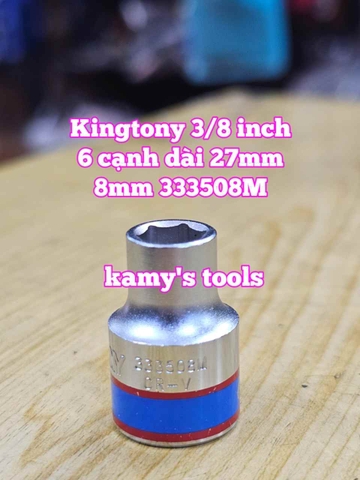 Đầu tuýp trắng 6 cạnh 3/8 inch dài 27mm Kingtony 6mm 7mm 8mm 9mm 10mm 333506M 333507M 333508M 333509M 333510M