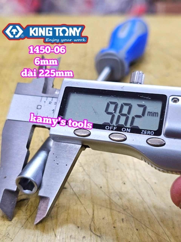 Tua vít cán vặn ốc đầu tuýp lục giác Kingtony 6mm thân dài 125mm luôn cán 225mm 1450-06