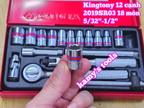 Bộ tuýp 1/4 inch 18 chi tiết hệ inch Kingtony 2019SR03 cỡ 5/32-1/2 inch