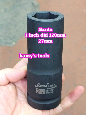 Đầu tuýp 1 inch đen dài 120mm lục giác Santa thép Cr-mo 24mm 27mm 30mm 32mm 33mm 34mm IMX327 IMX330 IMX332 IMX333 IMX334