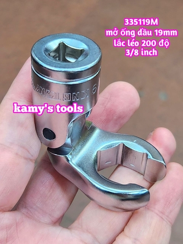 335119M Đầu tuýp lắc léo chẻ miệng 6 cạnh mở ống dầu 19mm Kingtony 3/8 inch gật gù 200 độ