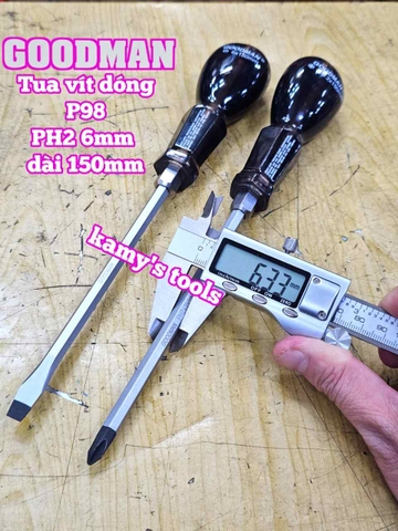 Tua vít đóng Goodman bake PH2 dẹp 6mm dài 150mm P98+6x150 P98-6x150