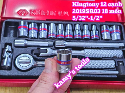 Bộ tuýp 1/4 inch 18 chi tiết hệ inch Kingtony 2019SR03 cỡ 5/32-1/2 inch